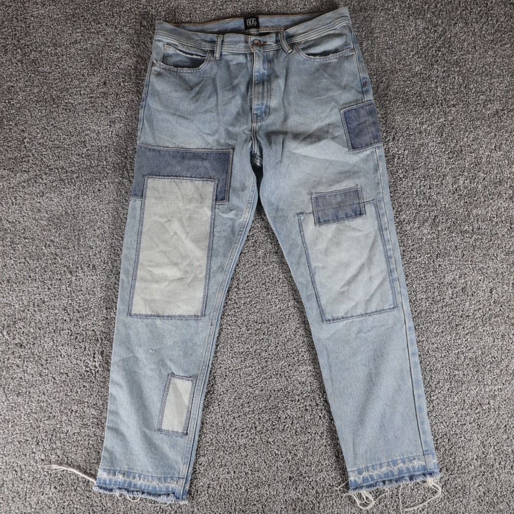BDG Urban Outfitters Dad Slim Mens 34 Patchwork Taper Light Wash Jeans